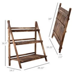 Outsunny 39'' Foldable Plant Stand, 3-Tier Wooden Flower Stand, Ladder Display Shelf With Slatted Bottom, For Garden Indoor Outdoor -Outsunny CYac1717fe800dd38