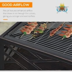 Outsunny 26" Outdoor Steel Square Fire Pit With Grill Net For BBQ, Safety Spark/Ember Cover & Classic Stylish Appearance -Outsunny CbG91917e71907ea2