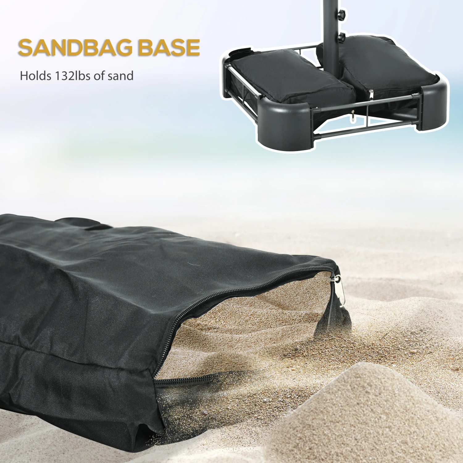 Outsunny 10ft Double-sided Patio Umbrella With Solar Lights And Sandbag Base, Outdoor Umbrella With Push Button Tilt, Crank, Air Vents For Garden, Backyard, Deck, Pool, Market, Gray 6 Outsunny 10ft Double-sided Patio Umbrella With Solar Lights And Sandbag Base, Outdoor Umbrella With Push Button Tilt, Crank, Air Vents For Garden, Backyard, Deck, Pool, Market, Gray - Image 6