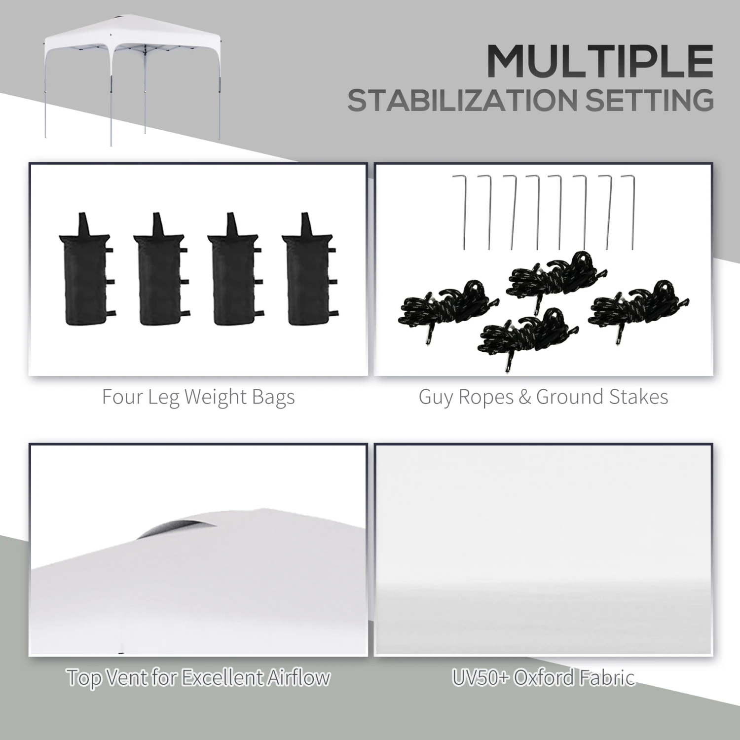 Outsunny 10' X 10' Pop Up Canopy Tent With Wheeled Carry Bag And 4 Sand Bags, Instant Sun Shelter, Tents For Parties, Height Adjustable, For Outdoor, Garden, Patio, White 7 Outsunny 10' X 10' Pop Up Canopy Tent With Wheeled Carry Bag And 4 Sand Bags, Instant Sun Shelter, Tents For Parties, Height Adjustable, For Outdoor, Garden, Patio, White - Image 7