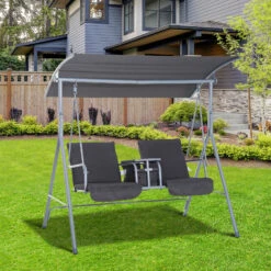 Outsunny 2 Person Porch Swing With Stand, Outdoor Swing With Canopy, Pivot Storage Table, 2 Cup Holders, Cushions For Patio, Backyard, Gray 17 Outsunny 2 Person Porch Swing With Stand, Outdoor Swing With Canopy, Pivot Storage Table, 2 Cup Holders, Cushions For Patio, Backyard, Gray -Outsunny Ciy90f17fe800f52c 1