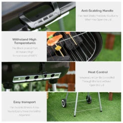 Outsunny 22" Charcoal Barbecue Grill With Portable Wheel, Side Tray And Lower Shelf For Outdoor BBQ For Garden, Backyard, Poolside -Outsunny Cua88c18243e7aef4