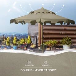 Outsunny 9' Patio Umbrella With Push Button Tilt And Crank, Double Top Ruffled Outdoor Market Table Umbrella With 8 Ribs, For Garden, Deck, Pool, Brown -Outsunny D5hb1018585d00894