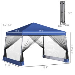 Outsunny Slant Leg Pop Up Canopy Tent With Netting And Carry Bag, Instant Sun Shelter, Tents For Parties, Height Adjustable, For Outdoor, Garden, Patio, (11.5'x11.5' Base / 10'x10' Top), Blue -Outsunny DBOc171811fb9e68b