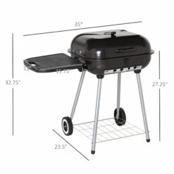 Outsunny 22" Charcoal Barbecue Grill With Portable Wheel, Side Tray And Lower Shelf For Outdoor BBQ For Garden, Backyard, Poolside -Outsunny DGtc1718243e7aef4