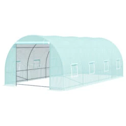 Outsunny 20' X 10' X 7' Walk-In Tunnel Greenhouse, Garden Warm House, Large Hot House Kit With 8 Roll-up Windows & Roll Up Door, Steel Frame, Green