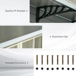 Outsunny Window Awning Door Canopy, 118" X 37.75" Polycarbonate Front Door Outdoor Patio Cover With Hollow Sheet For UV, Rain, Snow And Sunlight Protection, Brown -Outsunny DMr02017ed3696cb9