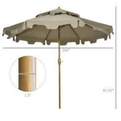 Outsunny 9' Patio Umbrella With Push Button Tilt And Crank, Double Top Ruffled Outdoor Market Table Umbrella With 8 Ribs, For Garden, Deck, Pool, Brown -Outsunny DN7c1718585d00894
