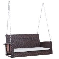 Outsunny 2 Person Wicker Hanging Swing Bench, Front Porch Swing Outdoor Chair With Cushions 550 Lbs. Weight Capacity For Backyard, Garden, Cream White 21 Outsunny 2 Person Wicker Hanging Swing Bench, Front Porch Swing Outdoor Chair With Cushions 550 Lbs. Weight Capacity For Backyard, Garden, Cream White -Outsunny DNmdaa1806103544d