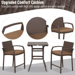 Outsunny 3 PCS Rattan Wicker Bar Set With Wood Grain Top Table And 2 Bar Stools For Outdoor, Patio, Poolside, Garden, Brown 16 Outsunny 3 PCS Rattan Wicker Bar Set With Wood Grain Top Table And 2 Bar Stools For Outdoor, Patio, Poolside, Garden, Brown -Outsunny DO0b1017fe80109f1
