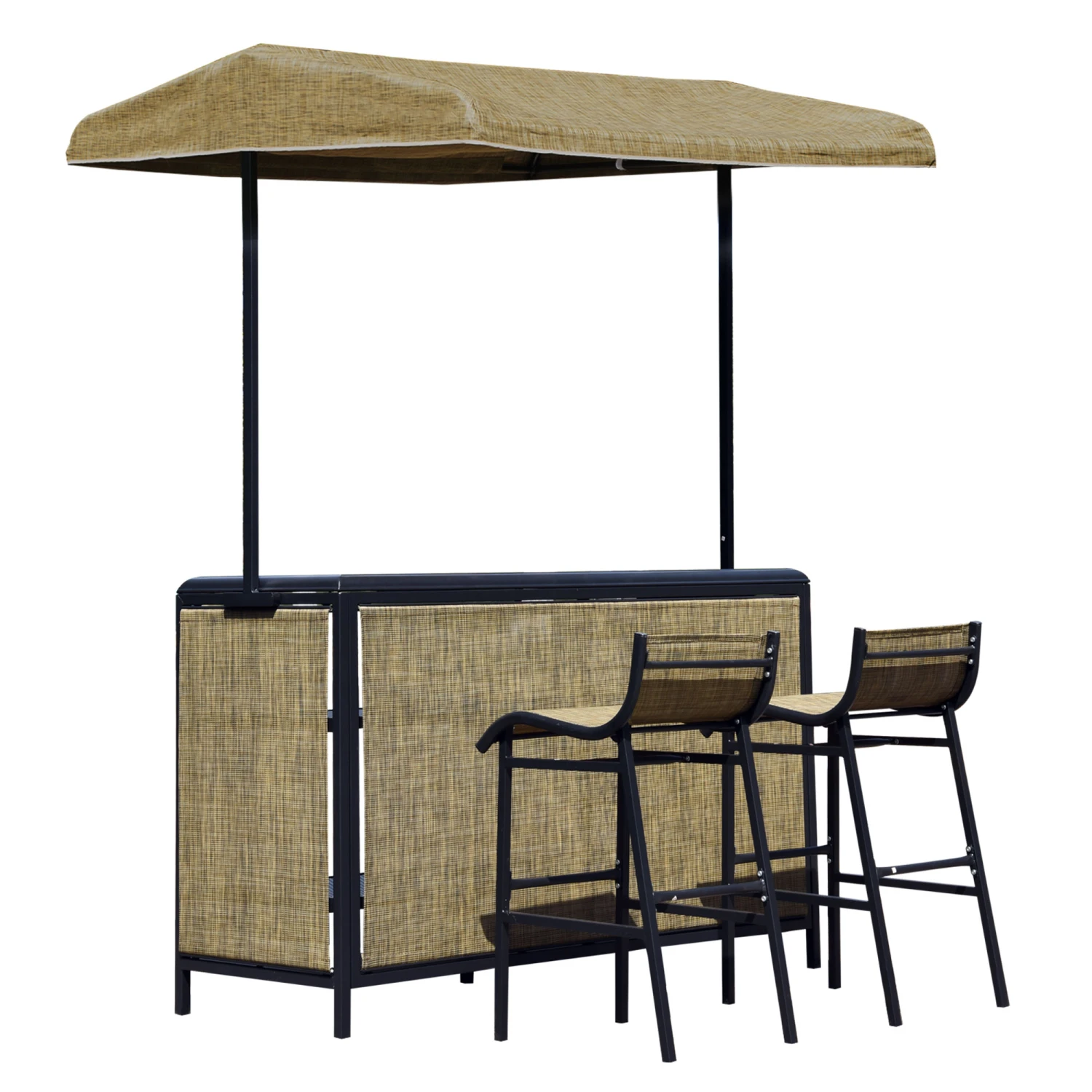 Outsunny 3 Piece Outdoor Bar Set For 2 With Canopy, Rectangular Table With Storage Shelves & Two Bar Chairs, Breathable Mesh 1 Outsunny 3 Piece Outdoor Bar Set For 2 With Canopy, Rectangular Table With Storage Shelves & Two Bar Chairs, Breathable Mesh