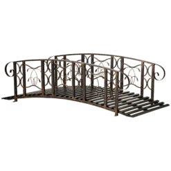 Outsunny 6' Metal Arch Backyard Garden Bridge With 660 Lbs. Weight Capacity, Safety Siderails, Vine Motifs, & Easy Assembly For Backyard Creek, Stream, Pond, Bronze