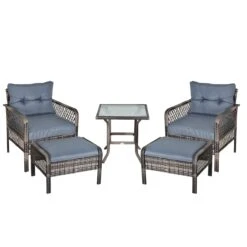 Outsunny 5-Piece Rattan Wicker Patio All Weather Conversation Sofa Set With Ottomans
