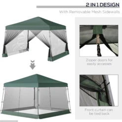 Outsunny 12' X 12' Pop Up Canopy, Foldable Canopy Tent With Carrying Bag, Mesh Sidewalls And 3-Level Adjustable Height For Outdoor, Garden, Patio, Party, Green -Outsunny DXPa0918447f5fe75