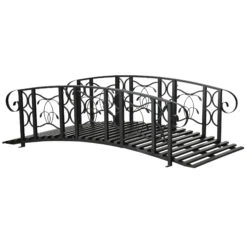 Outsunny 6' Metal Arch Backyard Garden Bridge With 660 Lbs. Weight Capacity, Safety Siderails, Vine Motifs, & Easy Assembly For Backyard Creek, Stream, Pond, Black