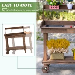 Outsunny 36'' Wooden Potting Bench Work Table With 2 Removable Wheels, Sink, Drawer & Large Storage Spaces, Brown 22 Outsunny 36'' Wooden Potting Bench Work Table With 2 Removable Wheels, Sink, Drawer & Large Storage Spaces, Brown -Outsunny De3f6717e681f8e39
