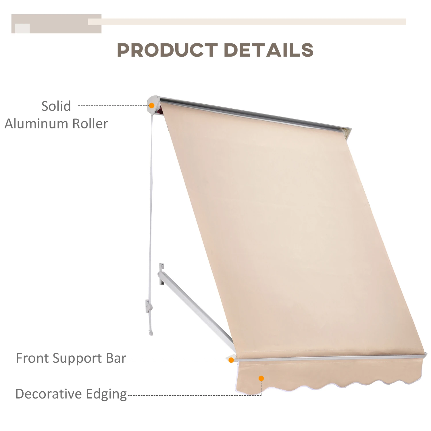 Outsunny 6' Drop Arm Manual Retractable Sun Shade Patio Window Awning - Cream 7 Outsunny 6' Drop Arm Manual Retractable Sun Shade Patio Window Awning - Cream - Image 7