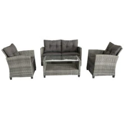 Outsunny 4 Piece Patio Furniture Set With Cushions, PE Rattan Wicker Patio Furniture Set W/ Two-tier Coffee Table For Backyard Porch Garden Poolside And Deck, Gray -Outsunny Dh783017e681f7fd3