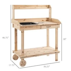 Outsunny 36'' Wooden Potting Bench Work Table With 2 Removable Wheels, Sink, Drawer & Large Storage Spaces, Natural -Outsunny DkBd8117e684426f0
