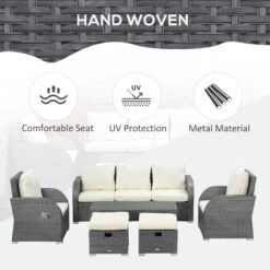 Outsunny 6-Piece Outdoor Rattan Patio Sectional Sofa Set With 3-Seat Couch, 2 Recliners, 2 Ottoman Footrests, & Coffee Table Conversation Set, Off-White 12 Outsunny 6-Piece Outdoor Rattan Patio Sectional Sofa Set With 3-Seat Couch, 2 Recliners, 2 Ottoman Footrests, & Coffee Table Conversation Set, Off-White -Outsunny DlDa0917fae7c6a7a