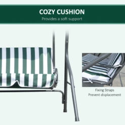 Outsunny 3-Person Patio Swing Chair, Outdoor Canopy Swing Bench With Adjustable Shade, Cushion And Durable Steel Frame, Green -Outsunny Dntb1017fae7c4003