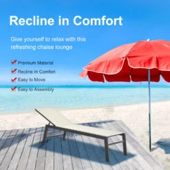 Outsunny Outdoor Lounge Chair, Patio Lounger With 5-Position Reclining Backrest And 2 Wheels For Poolside, Beach, Lawn, Cream White -Outsunny Drh9b917e68442db9