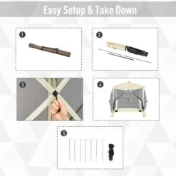 Outsunny Pop Up Camping Canopy Gazebo Screen Shelter Tent With Single Person Easy Set-Up, Ventilating Mesh, Portable Carry Bag For Outdoor Camping Party Event, 7x7FT, Beige 13 Outsunny Pop Up Camping Canopy Gazebo Screen Shelter Tent With Single Person Easy Set-Up, Ventilating Mesh, Portable Carry Bag For Outdoor Camping Party Event, 7x7FT, Beige -Outsunny Dumd7217e68442391