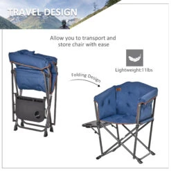 Outsunny Folding Camping Chair, Padded Director Chair With Side Table And Cup Holder, Portable For Picnic, Beach, Hiking, Travel, Blue -Outsunny DyG88c181720f7d0a
