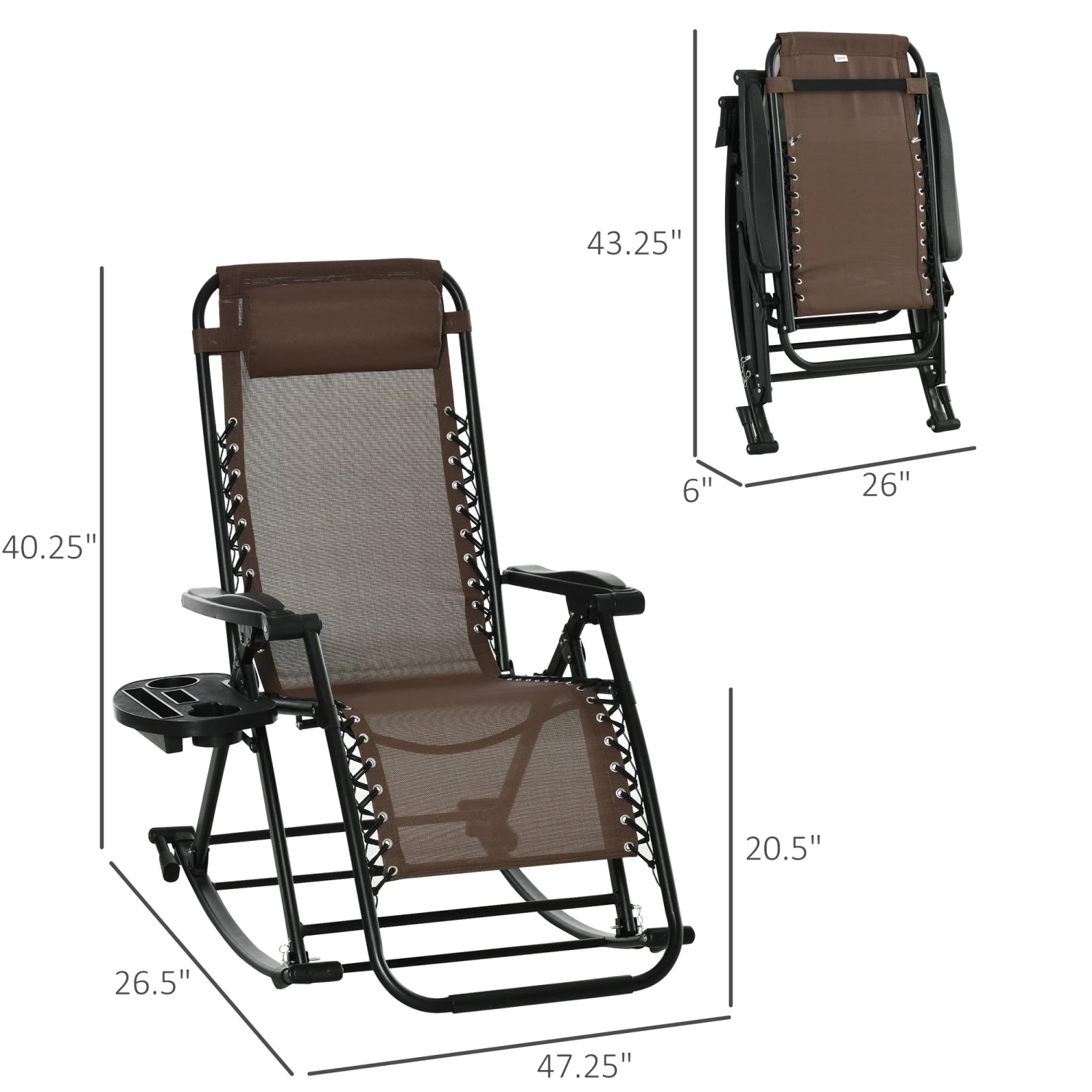 Outsunny Outdoor Rocking Chairs, Foldable Reclining Zero Gravity Lounge Rocker W/ Pillow, Cup & Phone Holder, Combo Design W/ Folding Legs, Brown 3 Outsunny Outdoor Rocking Chairs, Foldable Reclining Zero Gravity Lounge Rocker W/ Pillow, Cup & Phone Holder, Combo Design W/ Folding Legs, Brown - Image 3