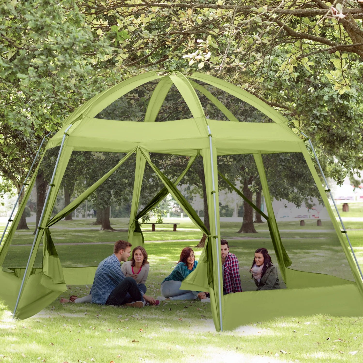 Outsunny Large Screen Tent, Hang Hook For Lantern At Night, 6-8 Person Tent Screen House, 2 Doors For Multiple-Person Entry, Breathable Outdoor Net Canopy Tent, Dome, 16' X 16', Green 2 Outsunny Large Screen Tent, Hang Hook For Lantern At Night, 6-8 Person Tent Screen House, 2 Doors For Multiple-Person Entry, Breathable Outdoor Net Canopy Tent, Dome, 16' X 16', Green - Image 2