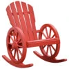 Outsunny Wooden Rocking Chair, Adirondack Rocker Chair W/ Slatted Design And Oversized Back, Outdoor Rocking Chair With Wagon Wheel Armrest For Porch, Poolside, And Garden, Red