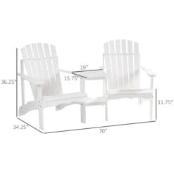 Outsunny Set Of 3 Wooden Adirondack Chairs, Outdoor Double Seat With Center Table And Umbrella Hole For Patio, Backyard, Deck, Fire Pit, White -Outsunny E4Ec1717f276913eb