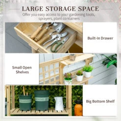 Outsunny Potting Bench Table, Garden Work Bench, Outdoor Wooden Workstation With Tiers Of Shelves And Drawer For Patio, Courtyards, Balcony, Natural -Outsunny EA5a0917f2768c460
