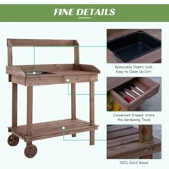 Outsunny 36'' Wooden Potting Bench Work Table With 2 Removable Wheels, Sink, Drawer & Large Storage Spaces, Brown 21 Outsunny 36'' Wooden Potting Bench Work Table With 2 Removable Wheels, Sink, Drawer & Large Storage Spaces, Brown -Outsunny EB964a17e681f8e39