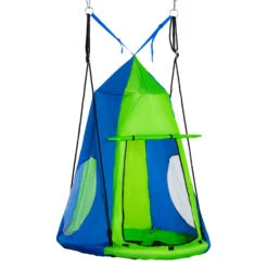 Outsunny Kids Pod Swing, Waterproof Flat/Tent Chair Seat, Ventilating Hanging Swing, With Screen Window, Rolling Door, For Indoor & Outdoor Use, Green