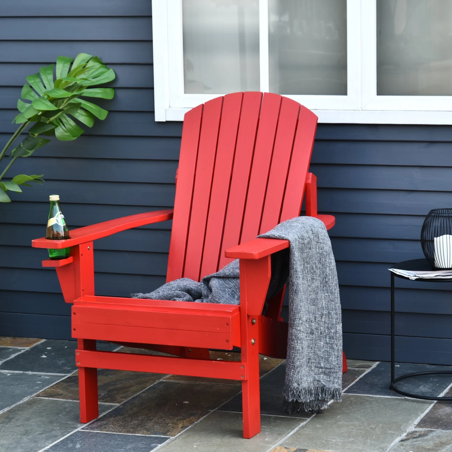Outsunny Wooden Adirondack Chair, Outdoor Patio Lawn Chair With Cup Holder, Weather Resistant Lawn Furniture, Classic Lounge For Deck, Garden, Backyard, Fire Pit, Red 2 Outsunny Wooden Adirondack Chair, Outdoor Patio Lawn Chair With Cup Holder, Weather Resistant Lawn Furniture, Classic Lounge For Deck, Garden, Backyard, Fire Pit, Red - Image 2
