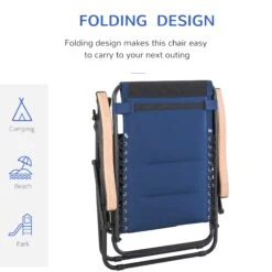 Outsunny Foldable Outdoor Lounge Chair With Footrest, Oversized Padded Zero Gravity Lounge Chair With Headrest, Cup Holders, Armrests, For Camping, Lawn, Garden, Pool, Blue -Outsunny EKs09b17e6831d5eb