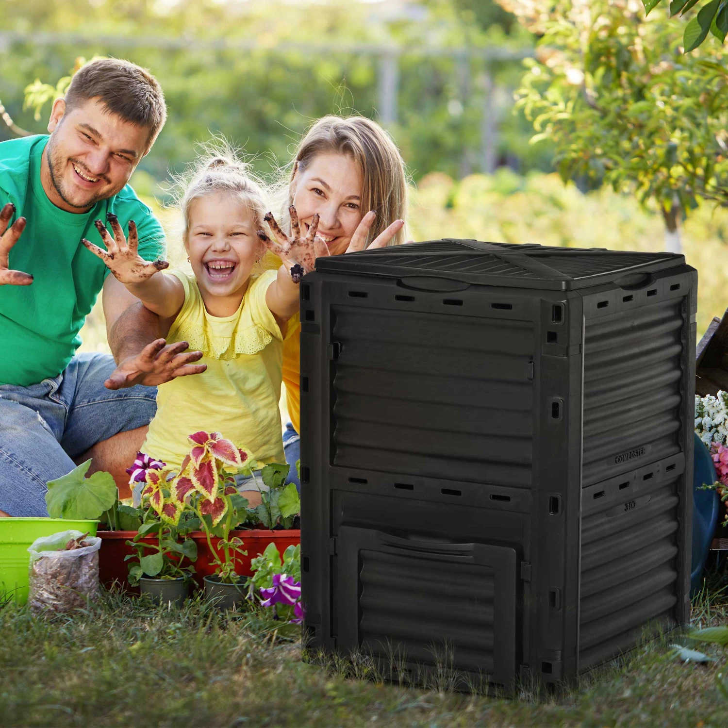Outsunny Garden Compost Bin 80 Gallon Outdoor Large Capacity Composter Fast Create Fertile Soil Aerating Box, Easy Assembly, Black 2 Outsunny Garden Compost Bin 80 Gallon Outdoor Large Capacity Composter Fast Create Fertile Soil Aerating Box, Easy Assembly, Black - Image 2