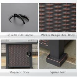 Outsunny 34 Inch Outdoor Propane Gas Fire Pit Table, 50,000 BTU Auto-Ignition Square Wicker-effect Gas Firepit With Glass Wind Guard, Lid, Lava Rocks, Steel Base, CSA Certification, Black -Outsunny ETIfda17ed30ddfa2