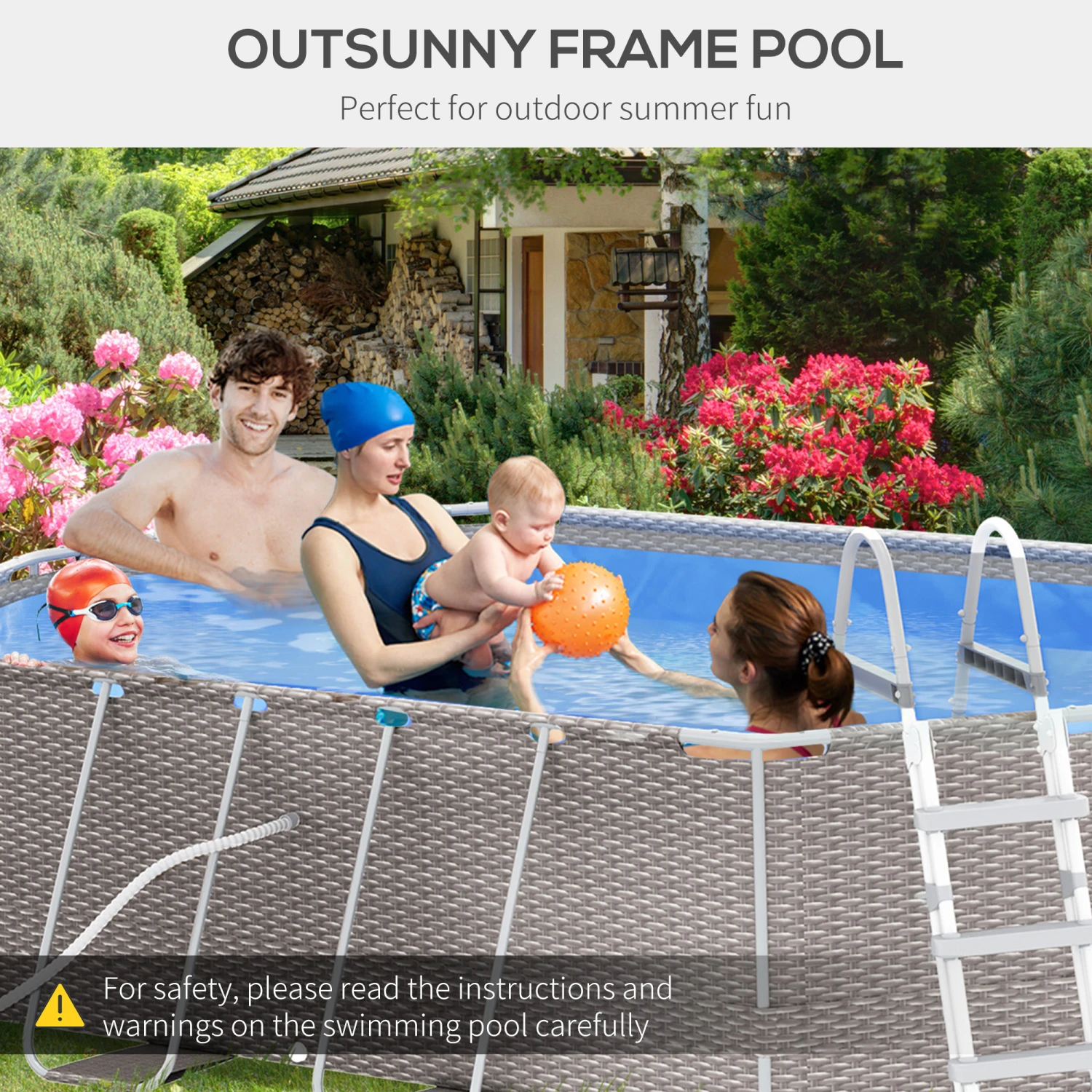Outsunny 14' X 10' X 3' Above Ground Swimming Pool, Non-Inflatable Rectangular Steel Frame Pool With Filter Pump, Safety Ladder For 1-6 People, Gray 7 Outsunny 14' X 10' X 3' Above Ground Swimming Pool, Non-Inflatable Rectangular Steel Frame Pool With Filter Pump, Safety Ladder For 1-6 People, Gray - Image 7