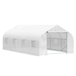 Outsunny 20' X 10' X 7' Tunnel Greenhouse Large Walk-In Warm House, Roll Up Door