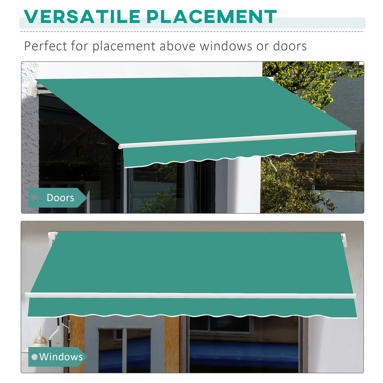 Outsunny 13' X 8' Retractable Awning, Patio Awnings, Sunshade Shelter With Manual Crank Handle, 280g/m² UV & Water-Resistant Fabric And Aluminum Frame For Deck, Balcony, Yard, Green 5 Outsunny 13' X 8' Retractable Awning, Patio Awnings, Sunshade Shelter With Manual Crank Handle, 280g/m² UV & Water-Resistant Fabric And Aluminum Frame For Deck, Balcony, Yard, Green - Image 5