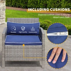 Outsunny 3 Piece Patio Furniture Set, PE Rattan Wicker Table, And Chairs, Conversation Set W/ Washable Cushion And Tempered Glass Tabletop For Outdoor Garden, Royal Blue -Outsunny Ecz756187e52eb525