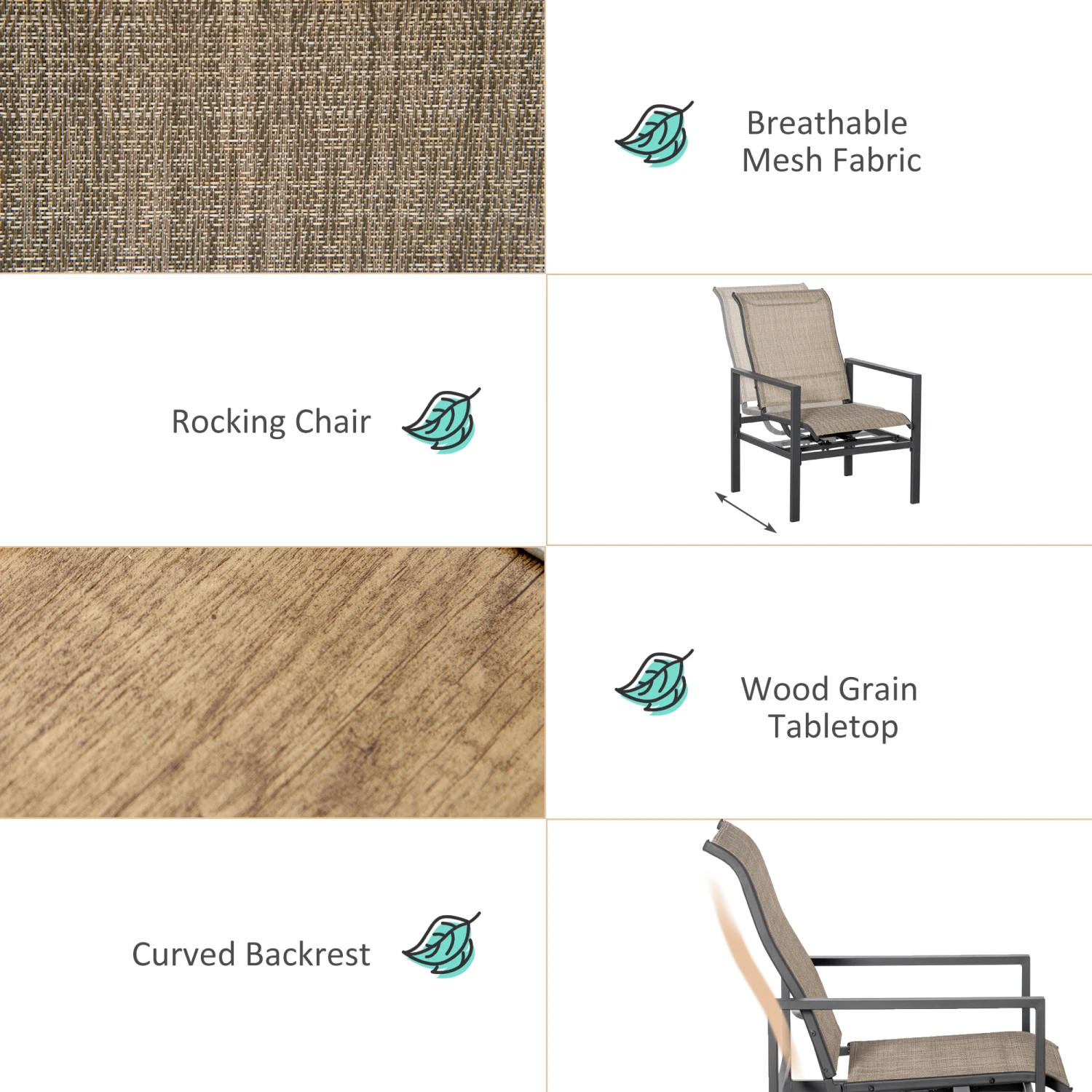 Outsunny 5 Piece Garden Patio Dining Set, Steel, Outdoor Conversation Set, Square Dinner Table With Built-in Ice Bucket Insert, 4 Rocking Chairs For Garden, Lawn, Backyard, Beige 6 Outsunny 5 Piece Garden Patio Dining Set, Steel, Outdoor Conversation Set, Square Dinner Table With Built-in Ice Bucket Insert, 4 Rocking Chairs For Garden, Lawn, Backyard, Beige - Image 6