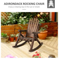 Outsunny Outdoor Wooden Rocking Chair, Rustic Adirondack Rocker With Slatted Seat, High Backrest, Armrests For Patio, Garden, And Porch, Small, Brown -Outsunny Esy75617f9140a12e