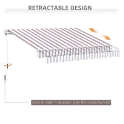 Outsunny 10' X 8' Manual Retractable Awning Sun Shade Shelter For Patio Deck Yard With UV Protection And Easy Crank Opening, Brown Stripe -Outsunny EwL756181f1fa0f11