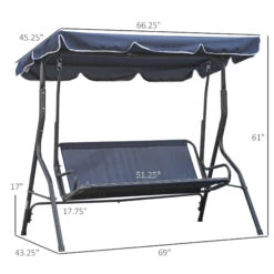 Outsunny 3-Person Patio Porch Swing With Adjustable Canopy For Adults, Steel Frame, Seat & Backrest Cushion, Armrests, Dark Blue & White Striped 11 Outsunny 3-Person Patio Porch Swing With Adjustable Canopy For Adults, Steel Frame, Seat & Backrest Cushion, Armrests, Dark Blue & White Striped -Outsunny F1Xc1718755147b9a