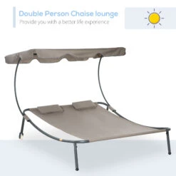 Outsunny Patio Double Chaise Lounge Chair, Outdoor Wheeled Hammock Daybed With Adjustable Canopy And Pillow For Sun Room, Garden, Or Poolside, Brown -Outsunny FDMa0917f276917ba