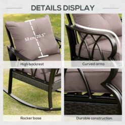 Outsunny Outdoor Wicker Rocking Chair With Padded Cushions, Aluminum Furniture Rattan Porch Rocker Chair W/ Armrest For Garden, Patio, And Backyard, Grey 13 Outsunny Outdoor Wicker Rocking Chair With Padded Cushions, Aluminum Furniture Rattan Porch Rocker Chair W/ Armrest For Garden, Patio, And Backyard, Grey -Outsunny FDNb1017f2768f0eb