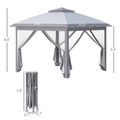Outsunny 11' Pop-Up Tent Gazebo W/ Netting, Grey -Outsunny FDT45b17e71d9bafa